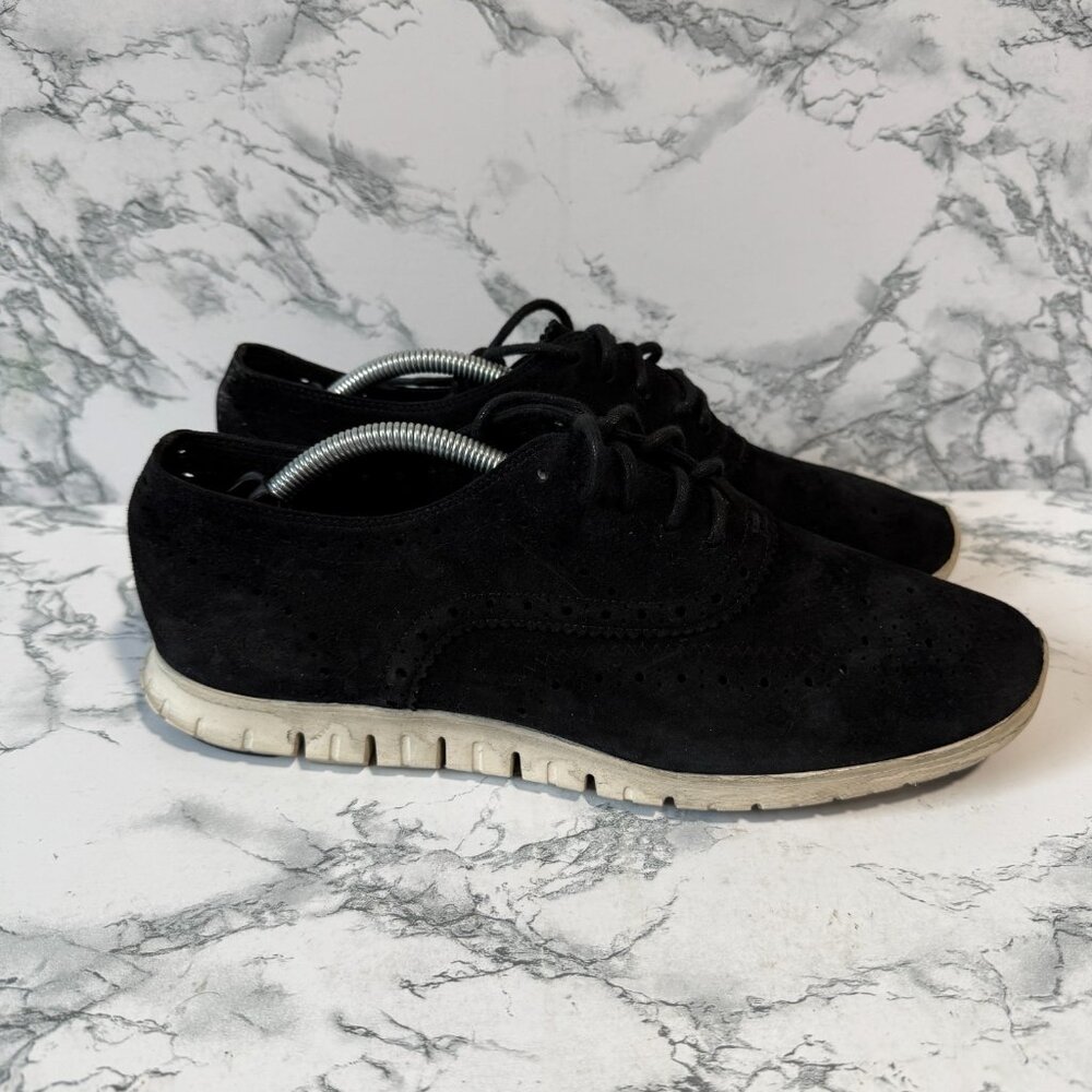 Cole Haan Women 9.5 ZeroGrand Wingtip Oxford Sneaker Shoe Black Suede Commute